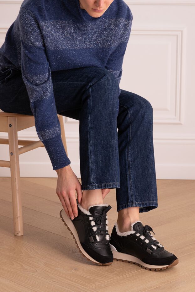 Brunello Cucinelli black leather sneakers for women 175736 - photo 2