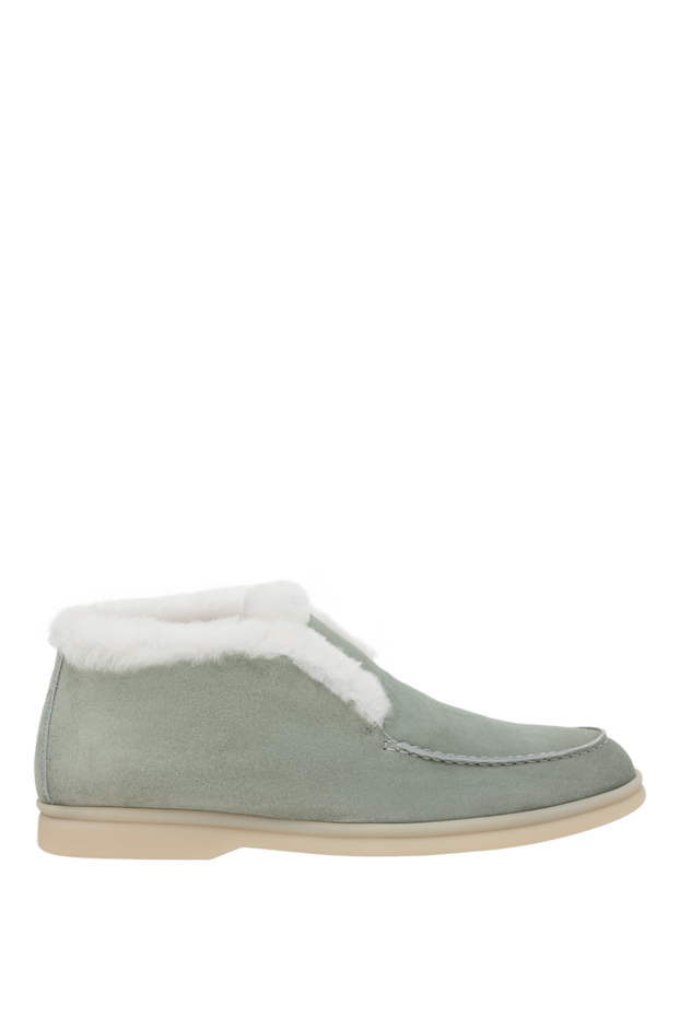 Green suede and fur loafers for women - photo 1