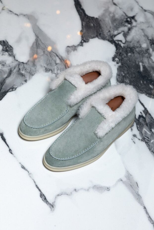 Green suede and fur loafers for women - photo 2