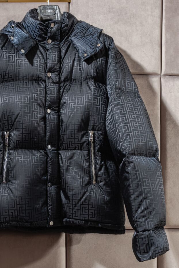 Balmain voluminous black down jacket with jacquard logo and hood
 175779 - photo 2