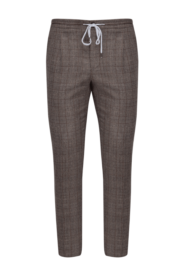 PT01 (Pantaloni Torino) брюки мужские из шерсти коричневые в клетку 175801 - фото 1