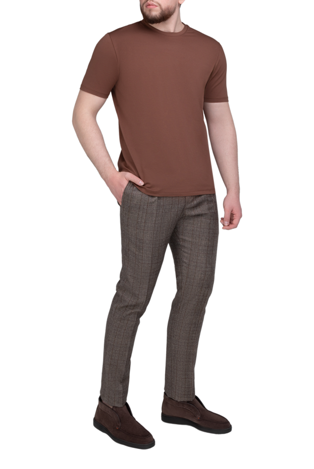 PT01 (Pantaloni Torino) брюки мужские из шерсти коричневые в клетку 175801 - фото 2