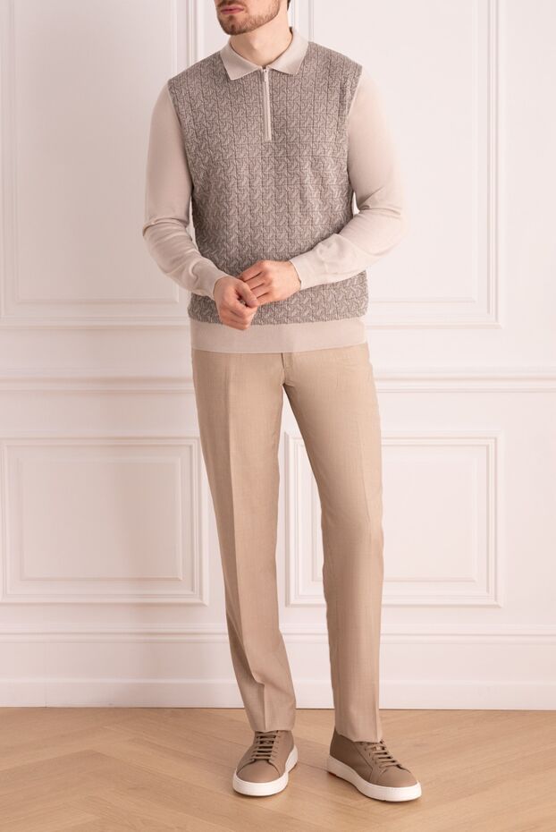 Cesare di Napoli long sleeve cashmere and silk polo for men beige 175805 - photo 2