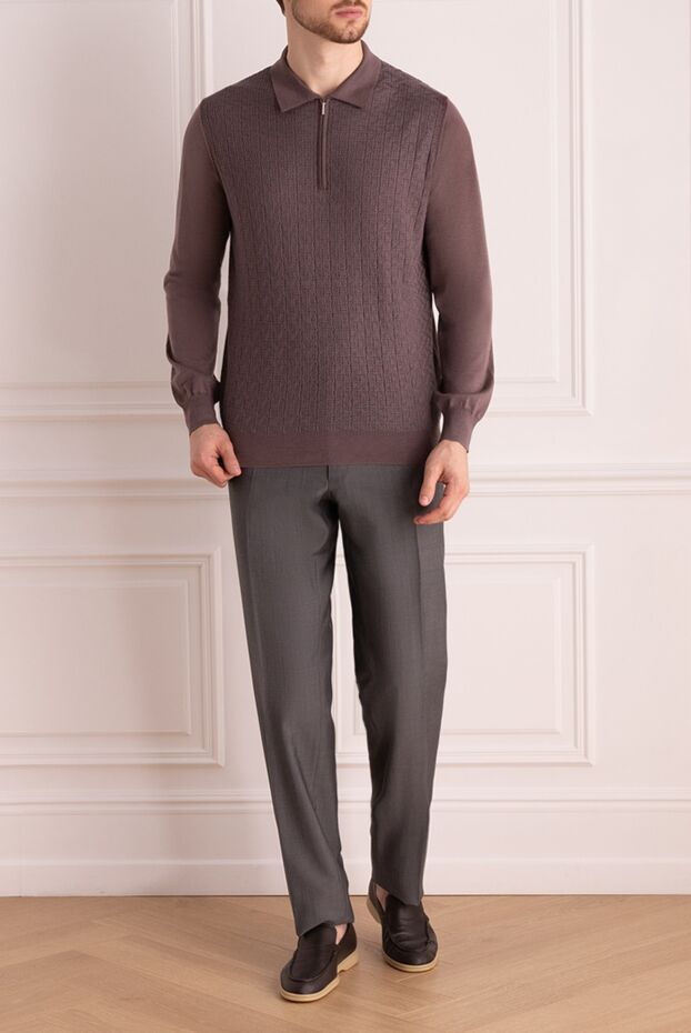 Cesare di Napoli brown long sleeve cashmere and silk polo shirt 175807 - photo 2