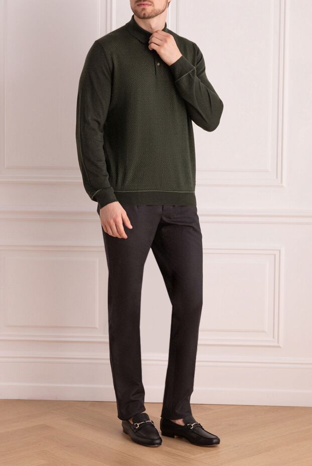Stefano Ricci men's khaki rib knit cashmere polo 175821 - photo 2