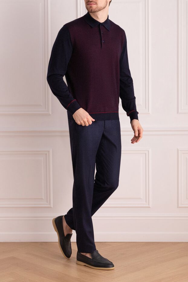 Stefano Ricci men's long-sleeve polo shirt in dark blue with a burgundy pattern
175824 - photo 2