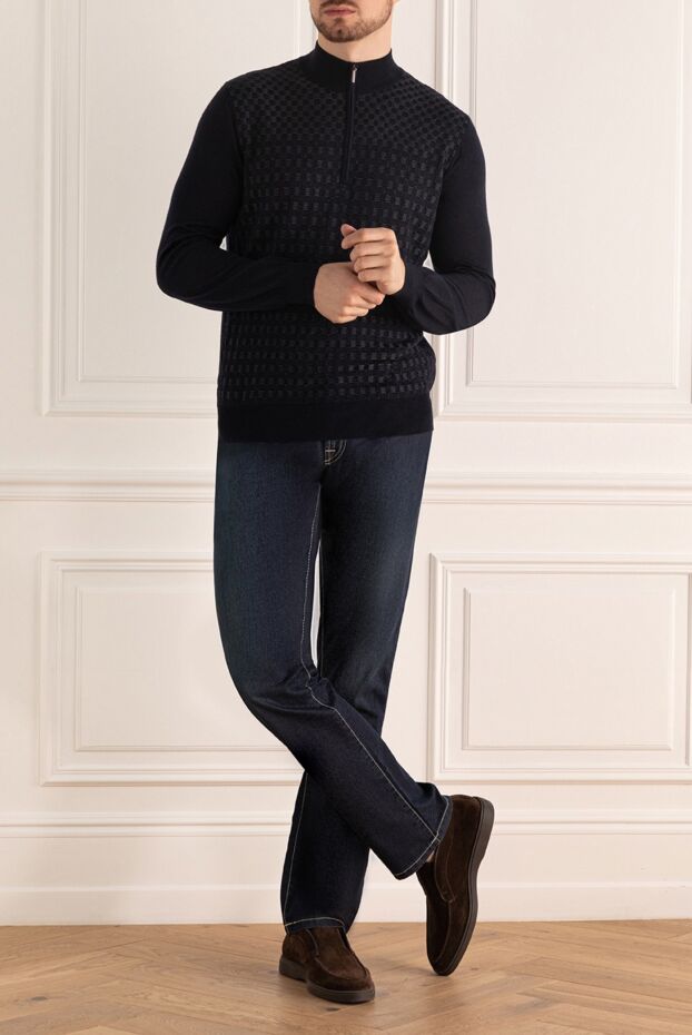 Cesare di Napoli dark blue cashmere and silk troyer with textured pattern
 175939 - photo 2