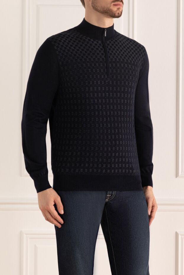Cesare di Napoli dark blue cashmere and silk troyer with textured pattern
 175939 - photo 3