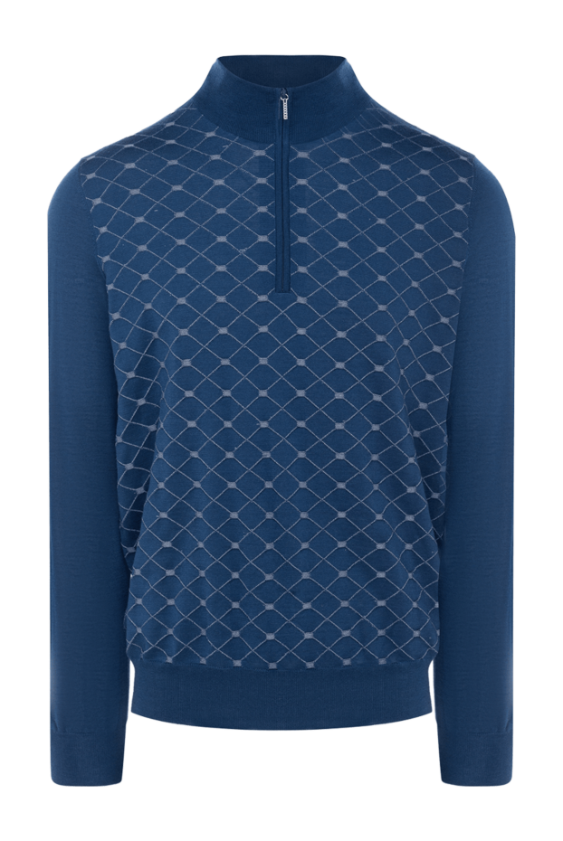 Men's blue cashmere and silk troyer with contrasting pattern
- photo 1