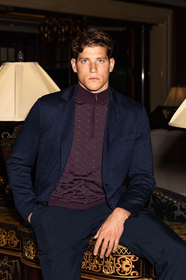 Men's burgundy cashmere and silk trouser with a zipper
 - photo 2