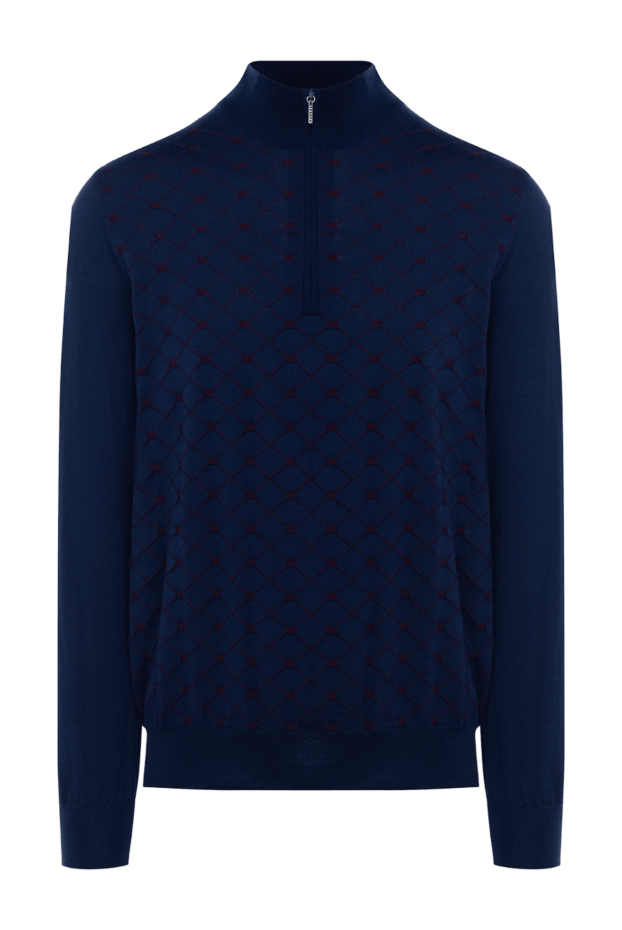 Cesare di Napoli men's blue troyer cashmere and silk patterned coat 175943 - photo 1