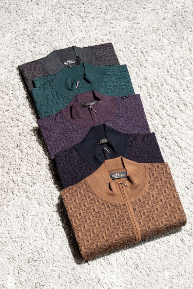 Cesare di Napoli premium cashmere and silk cardigan in dark blue with a zippered pattern
 175946 - photo 2