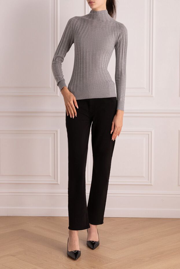 Peserico gray ribbed sweater with a stand-up collar women's 175961 - photo 2