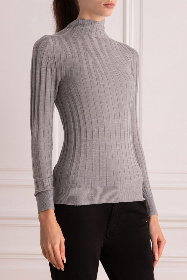 Peserico gray ribbed sweater with a stand-up collar women's 175961 - photo 3