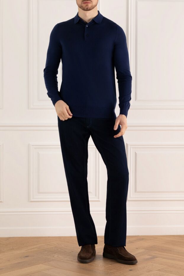 Loro Piana men's blue wool long sleeve polo shirt 176082 - photo 2