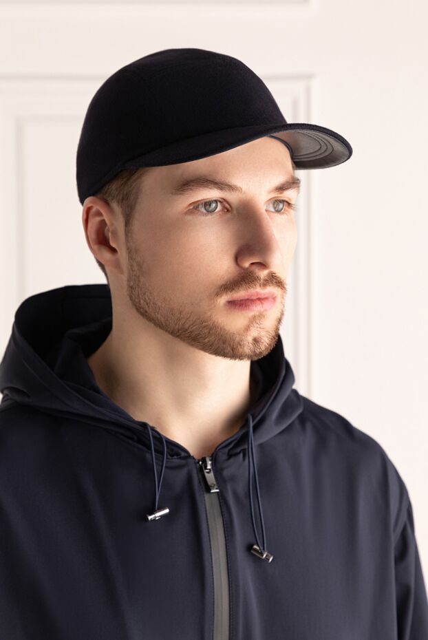 Navy blue cashmere baseball cap with metallic logo
 - photo 2