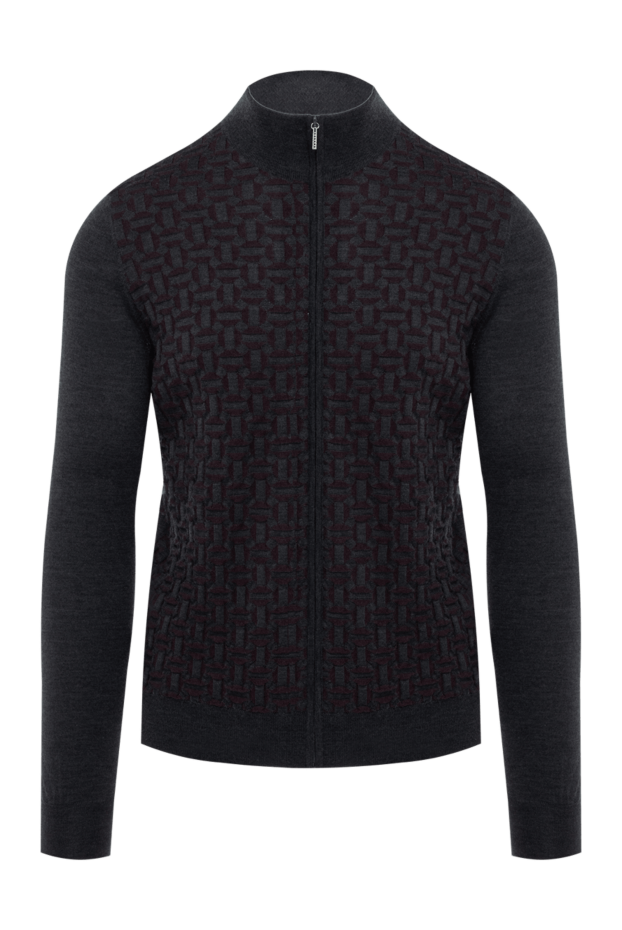 Cesare di Napoli men's gray cashmere and silk cardigan with a textured geometric pattern
176098 - photo 1