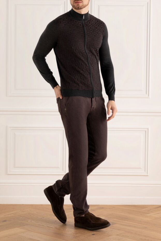 Cesare di Napoli men's gray cashmere and silk cardigan with a textured geometric pattern
 176098 - photo 2
