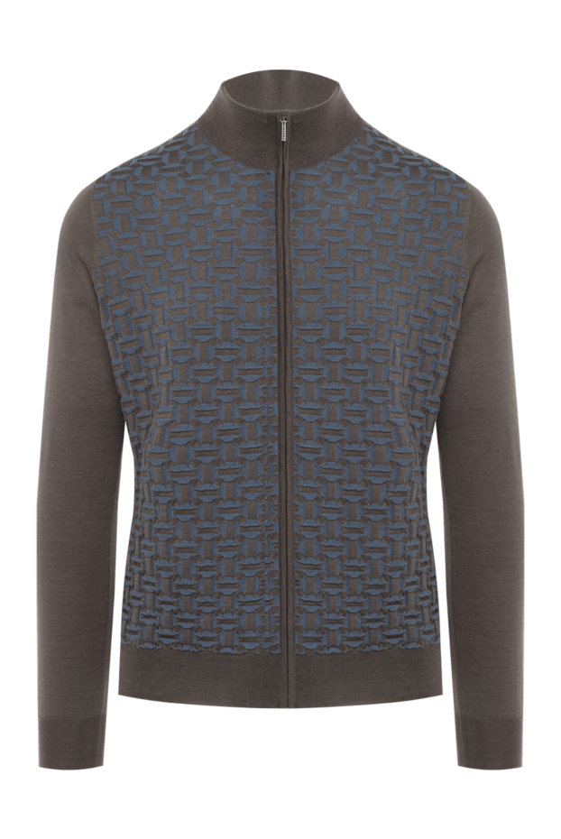 Cesare di Napoli men's cashmere silk cardigan in taupe with a geometric pattern
176099 - photo 1