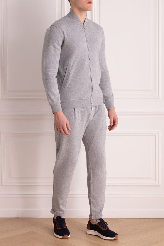 Brunello Cucinelli men's knitted suit in a melange gray shade made of soft cotton 176132 - photo 3