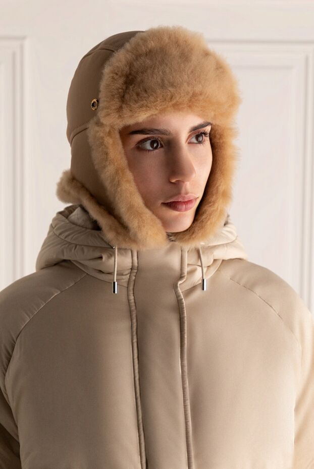 Loro Piana әйелдерге арналған қой терісі бар бежевый былғарыдан жасалған құлақшалары бар оқшауланған қалпақ 176143 - фото 3