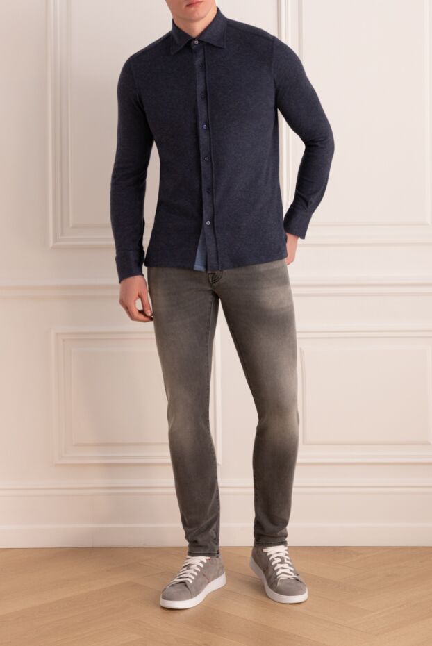 Stefano Ricci рубашка из хлопка и кашемира мужская синяя 176208 - фото 2