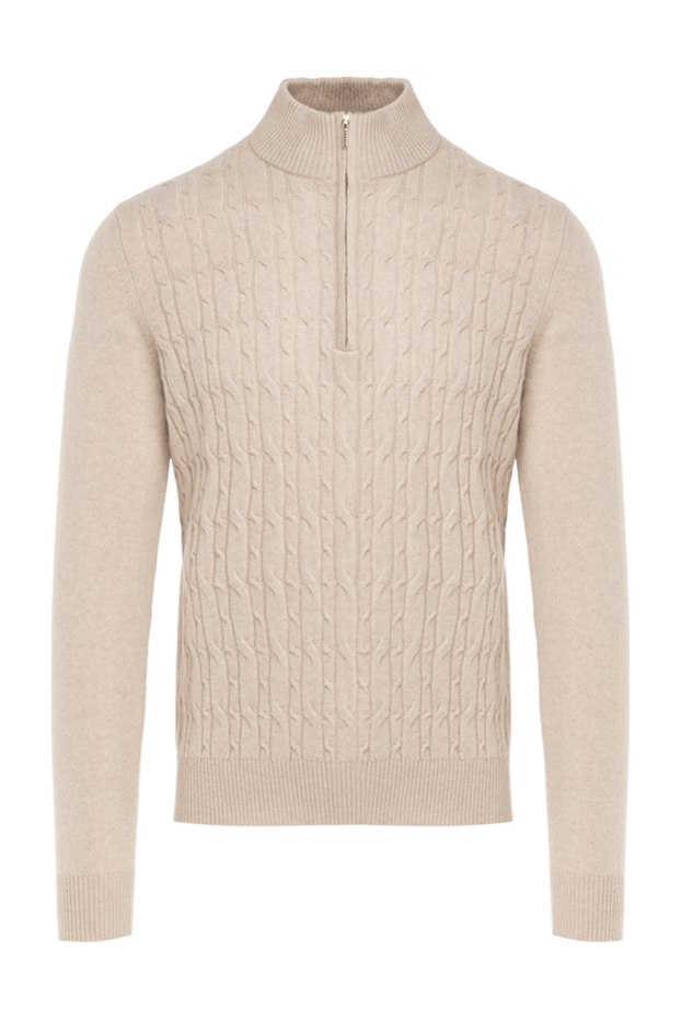 Cesare di Napoli men's beige cashmere troyer with a textured rib 176223 - photo 1