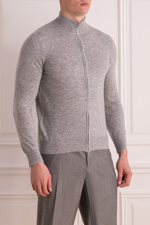 Cesare di Napoli gray wool and cashmere cardigan for men 176225 - photo 3