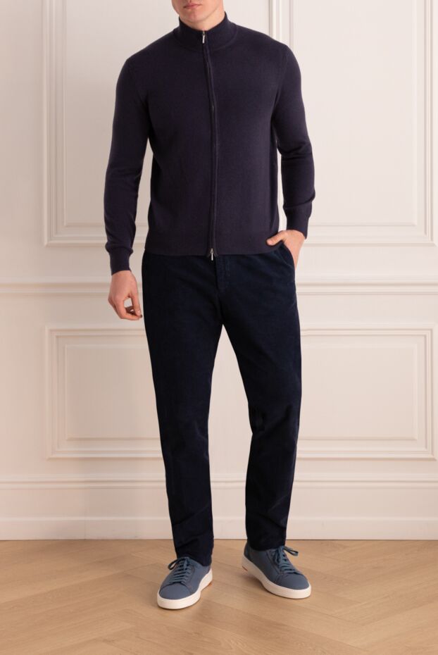 Cesare di Napoli blue wool and cashmere cardigan for men 176226 - фото 2