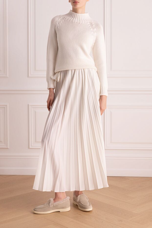 Women's beige pleated midi skirt made of airy fabric - photo 2