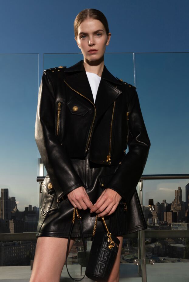 Balmain юбка из гладкой кожи с поясом и объемной фурнитурой в стиле рок-шик
 176483 - фото 2