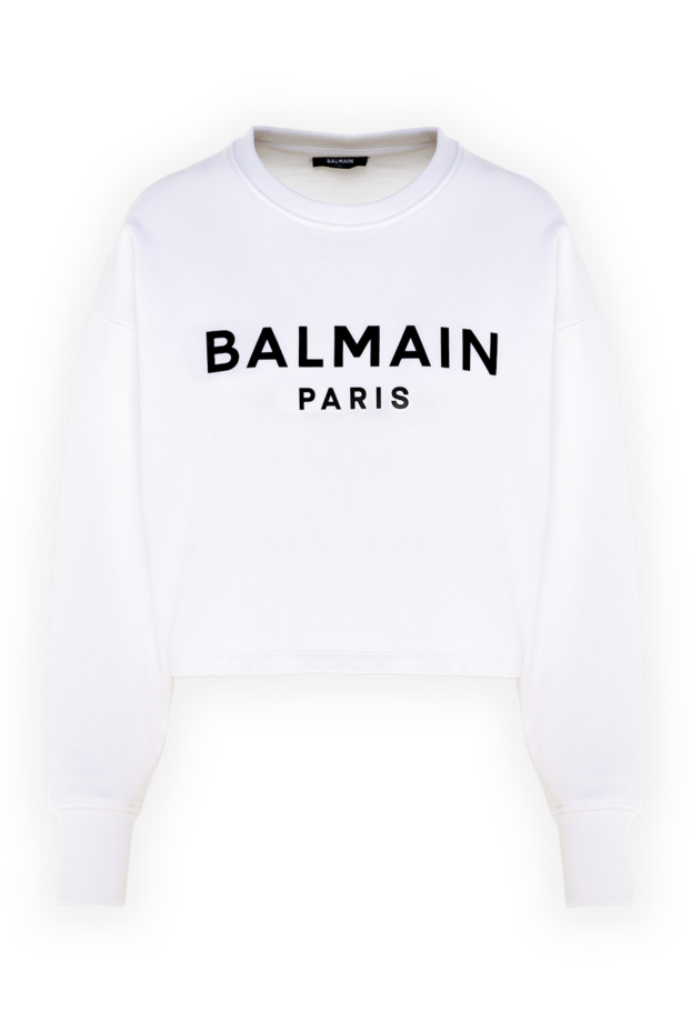 Women's White Cotton Crop Sweatshirt with Round Neck
- photo 1