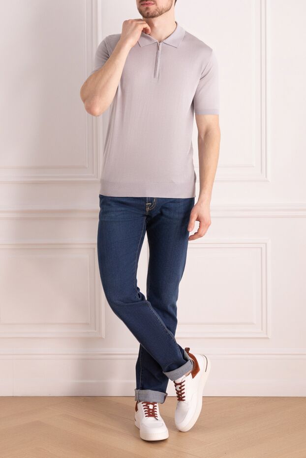 Cesare di Napoli men's zipped polo shirt, solid gray silk
 176886 - photo 2