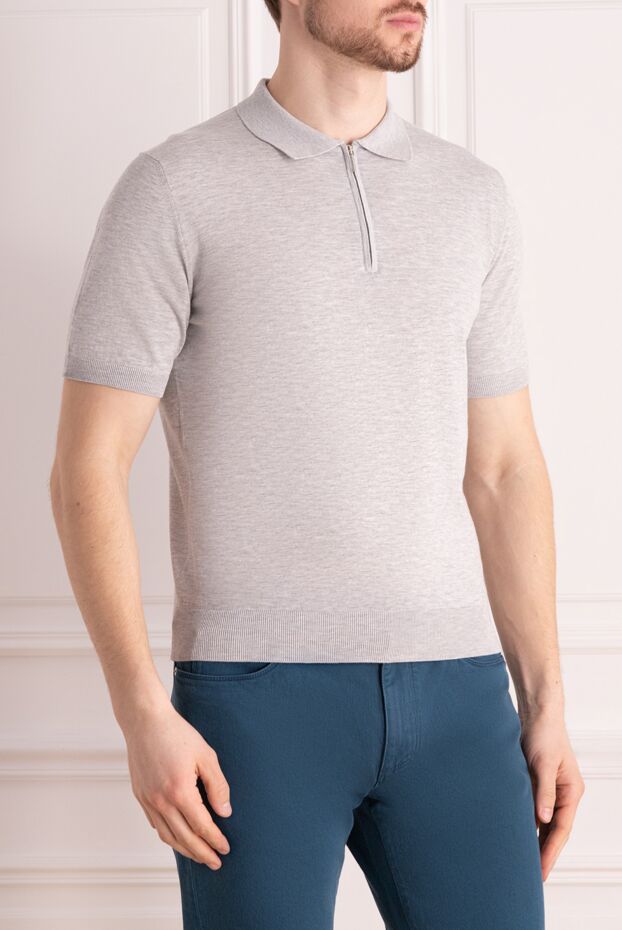 Cesare di Napoli gray cotton polo shirt with zip, plain, no pattern 176906 - photo 3