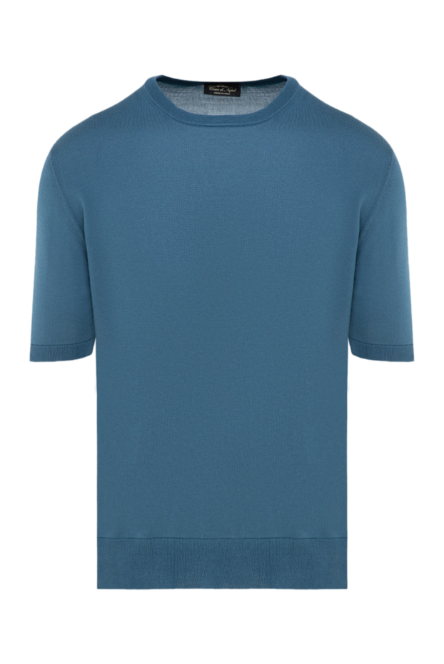 Cesare di Napoli men's silk jumper in a muted blue shade with a smooth texture and short sleeves 176930 - photo 1
