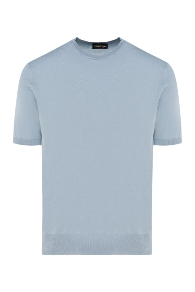 Cesare di Napoli men's short-sleeved jumper made of natural silk in a light blue shade 176935 - photo 1