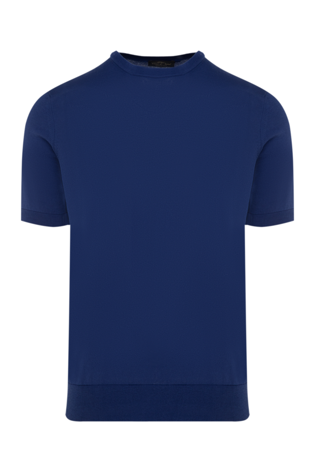 Cesare di Napoli men's short sleeve silk and cotton blend jumper in a rich dark blue shade 176954 - photo 1