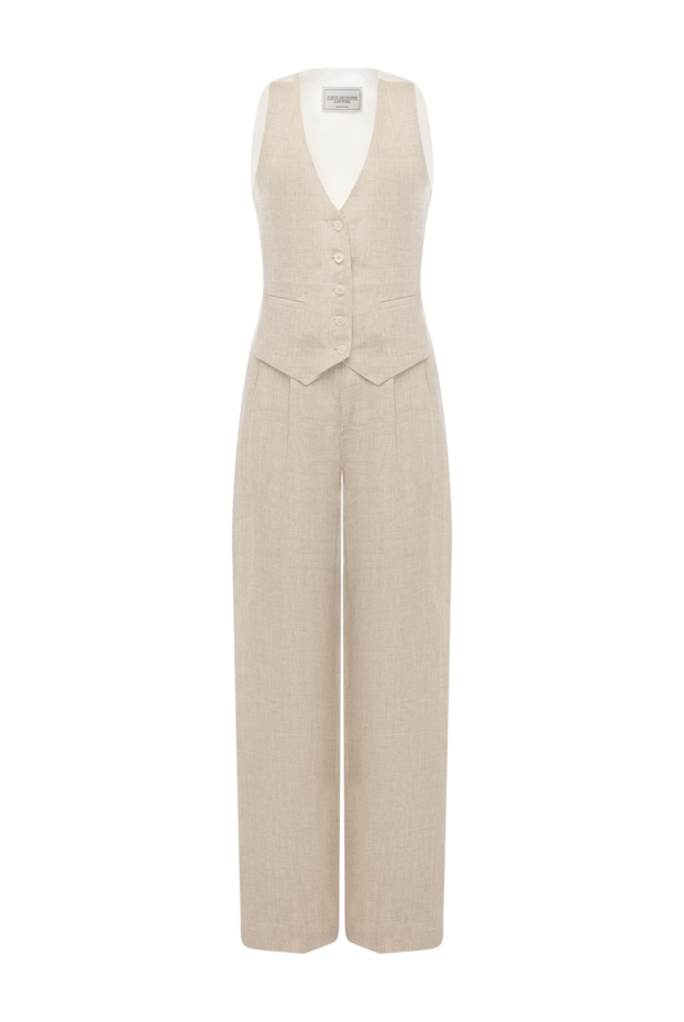 Forte dei Marmi Couture linen suit with a vest and wide trousers for women, beige 177296 - photo 1