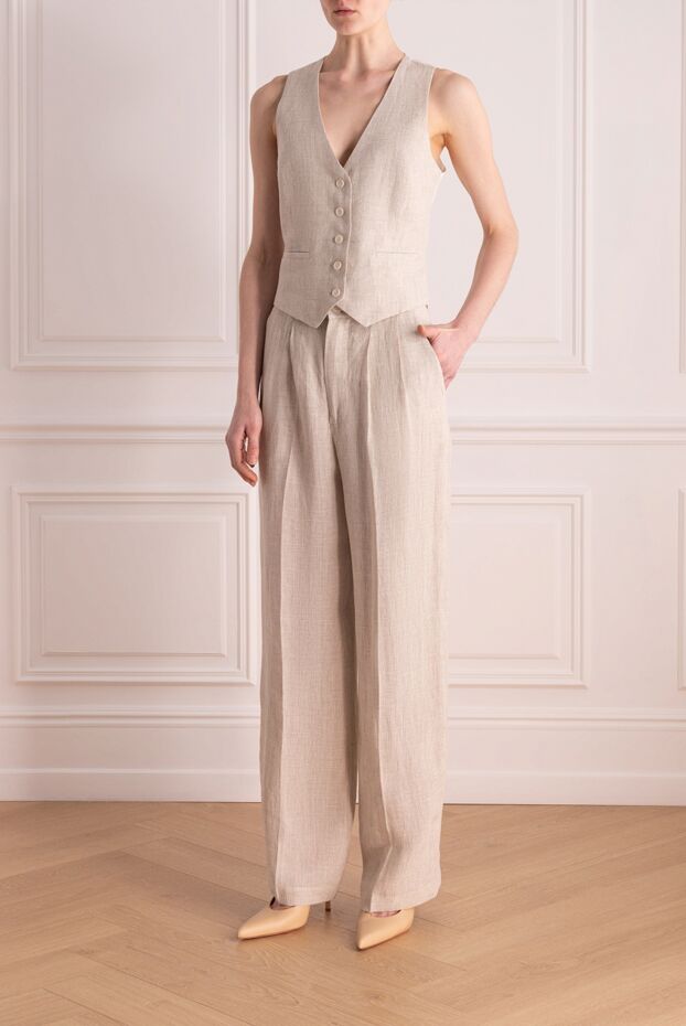 Forte dei Marmi Couture linen suit with a vest and wide trousers for women, beige 177296 - photo 2