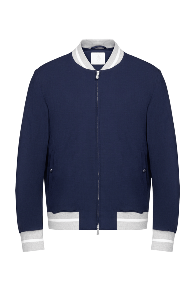 Eleventy men's dark blue bomber jacket with grey and white stripes 177512 - photo 1