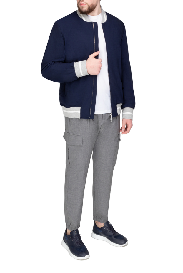 Eleventy men's dark blue bomber jacket with grey and white stripes 177512 - photo 2