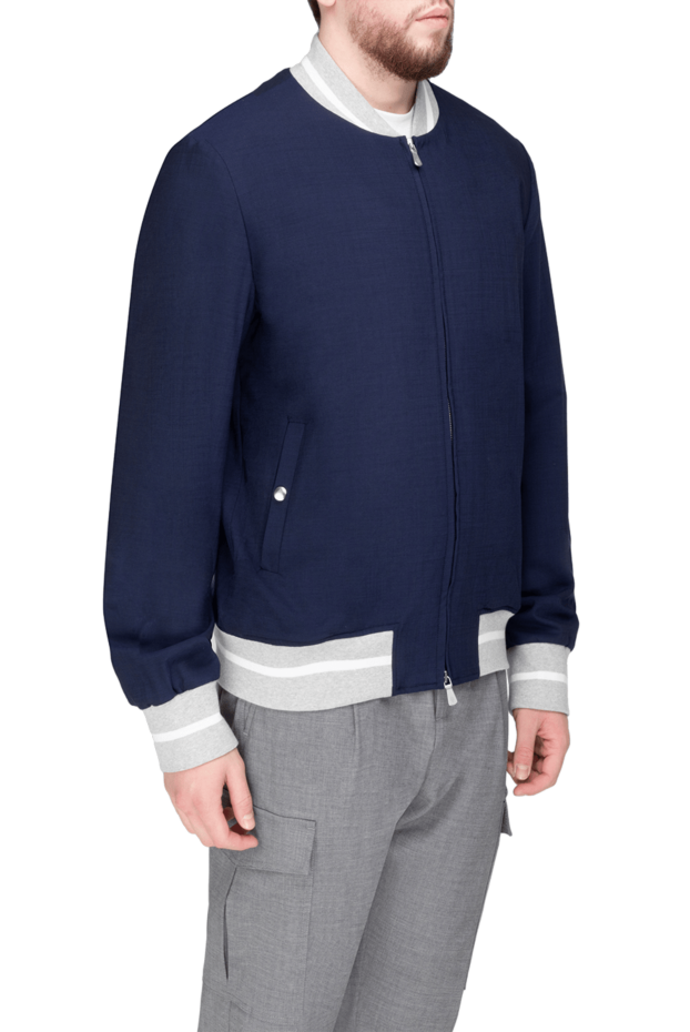 Eleventy men's dark blue bomber jacket with grey and white stripes 177512 - photo 3