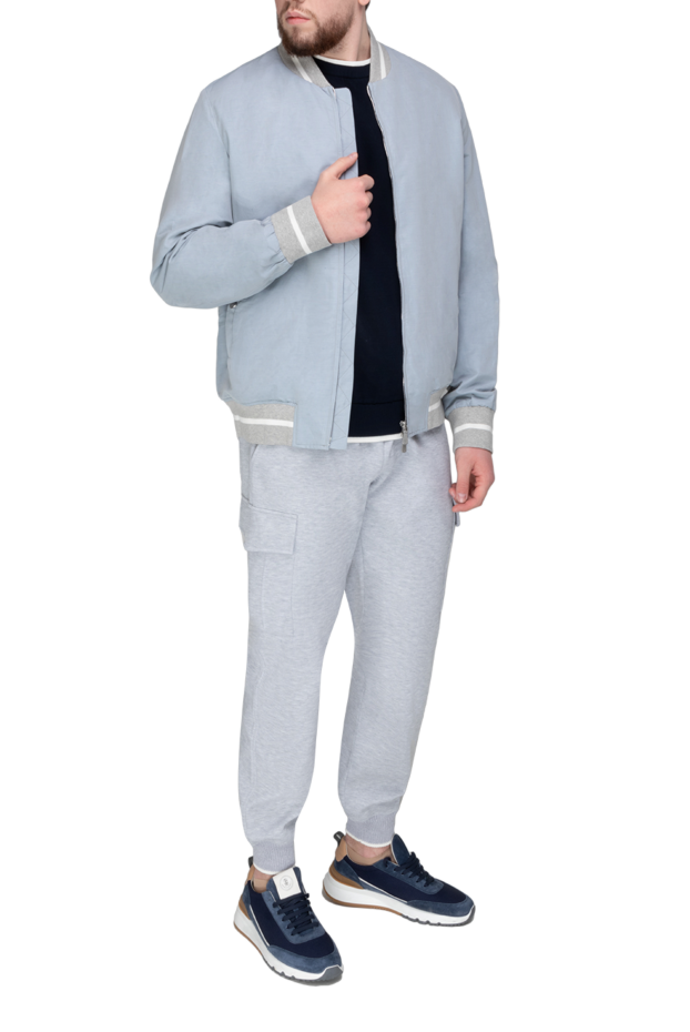 Eleventy men's light blue bomber jacket with grey and white stripes 177513 - photo 2
