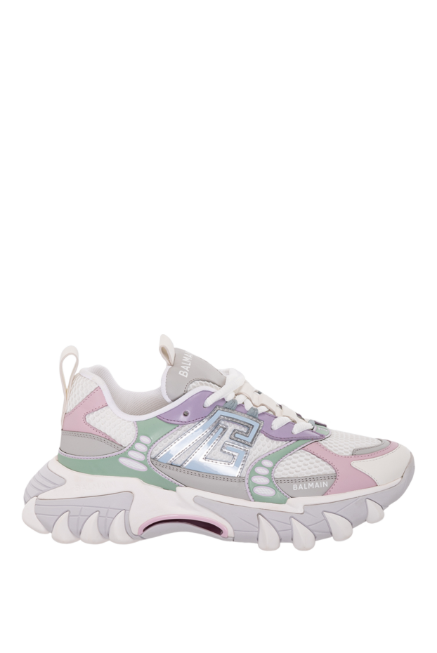 Balmain b-east pb white monogram logo sneakers with pink accents 177555 - photo 1
