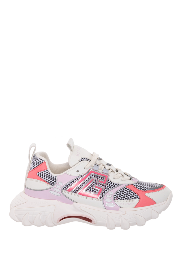 Balmain white b-east pb monogram logo sneakers with orange accents 177556 - photo 1