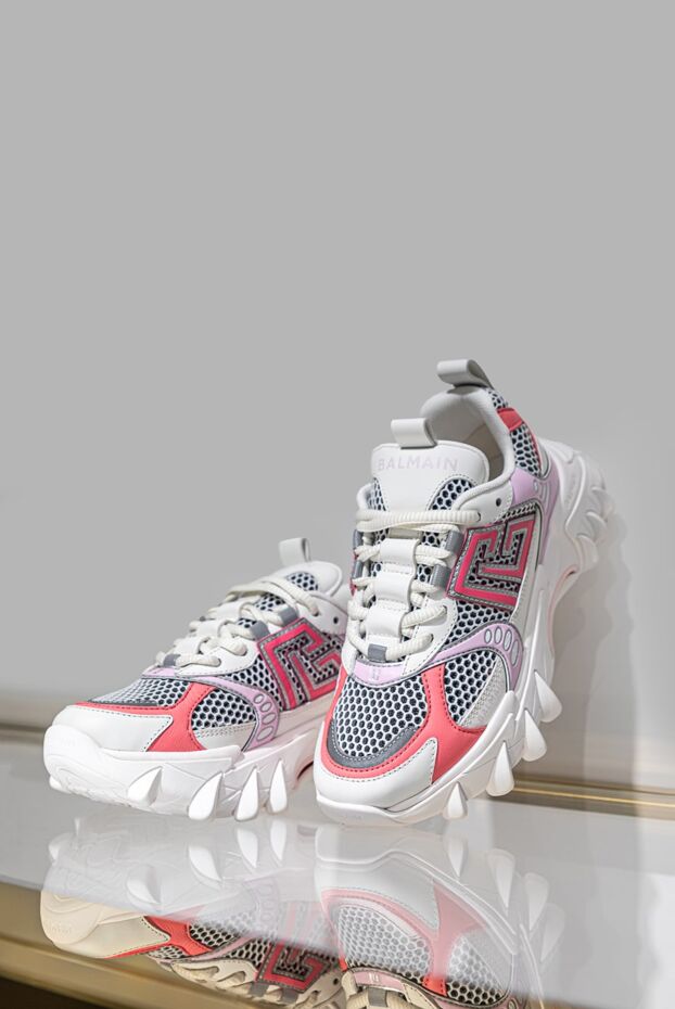 Balmain white b-east pb monogram logo sneakers with orange accents 177556 - photo 2