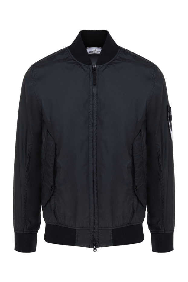 Stone Island мужской бомбер тёмно-синего цвета из плотного материала с воротником-стойкой 177607 - фото 1