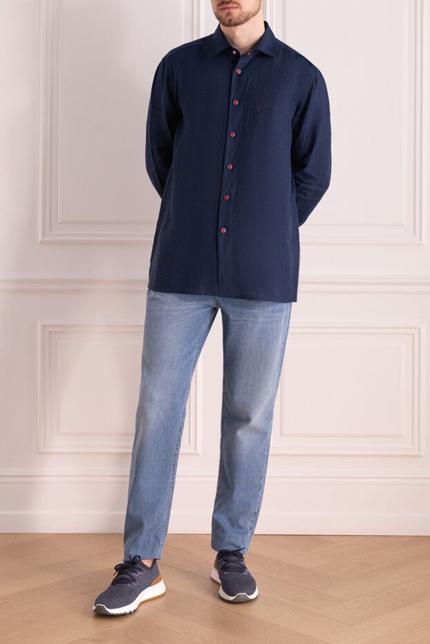 Kiton linen shirt with a breast pocket and red buttons
 177718 - photo 2