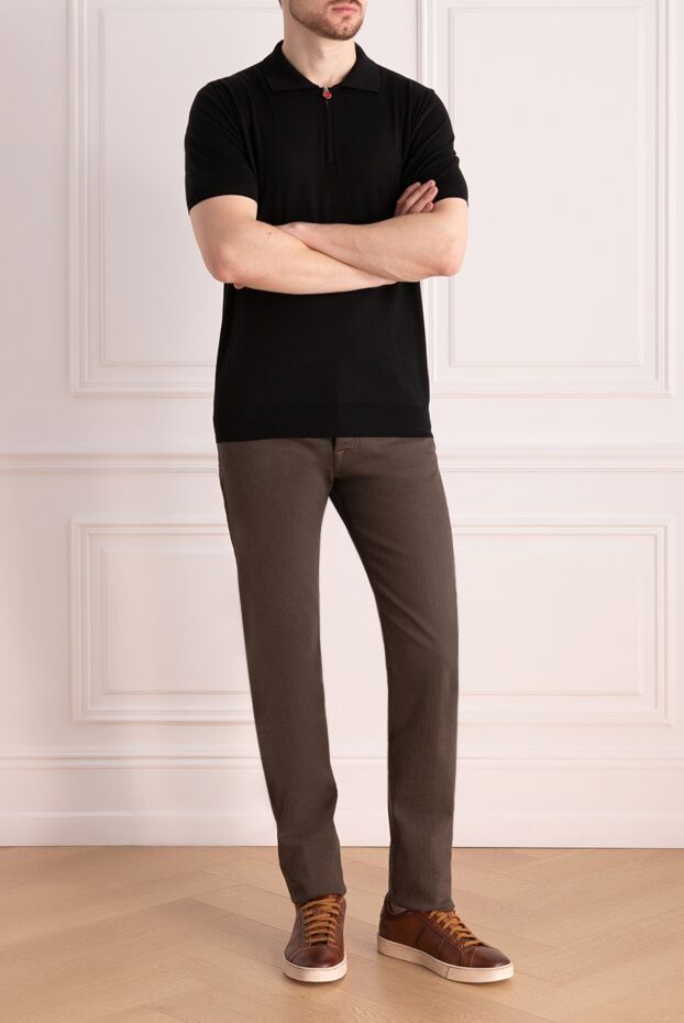 Kiton stylish black polo shirt with a zip and a red accent on the fastening element 177720 - photo 2