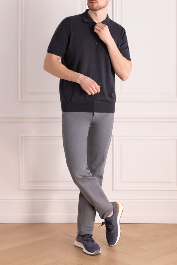 Kiton ерлерге арналған сұр мақтадан жасалған поло 177723 - фото 2